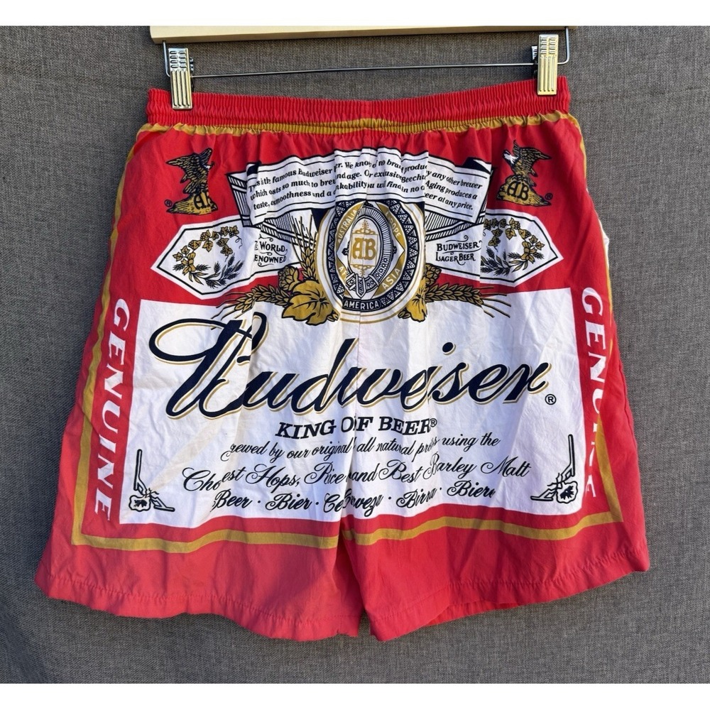 Vintage 90s Budweiser Swim Trunks All Over Print AOP Shorts Size Large
